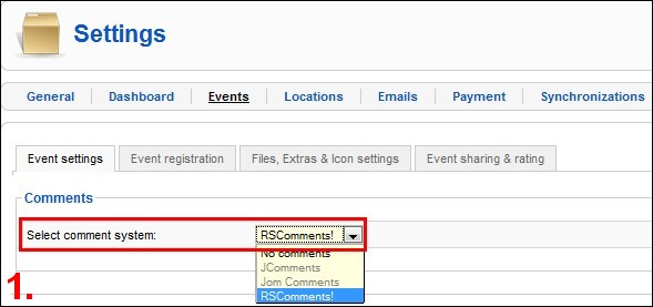 RSEvents! settings tab - enable comments